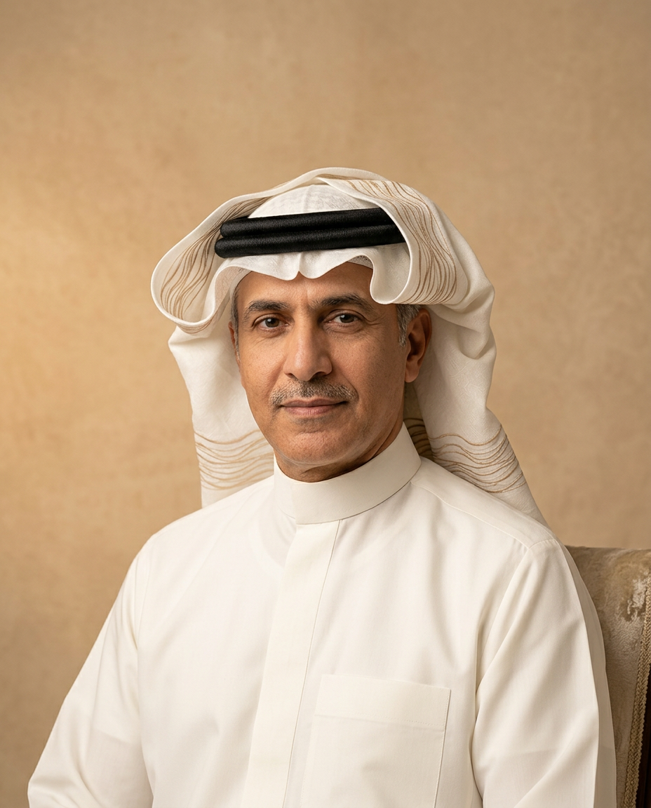 Saudi gentleman wearing the Desert Wave ghutra (shemagh) with dune-inspired gold border